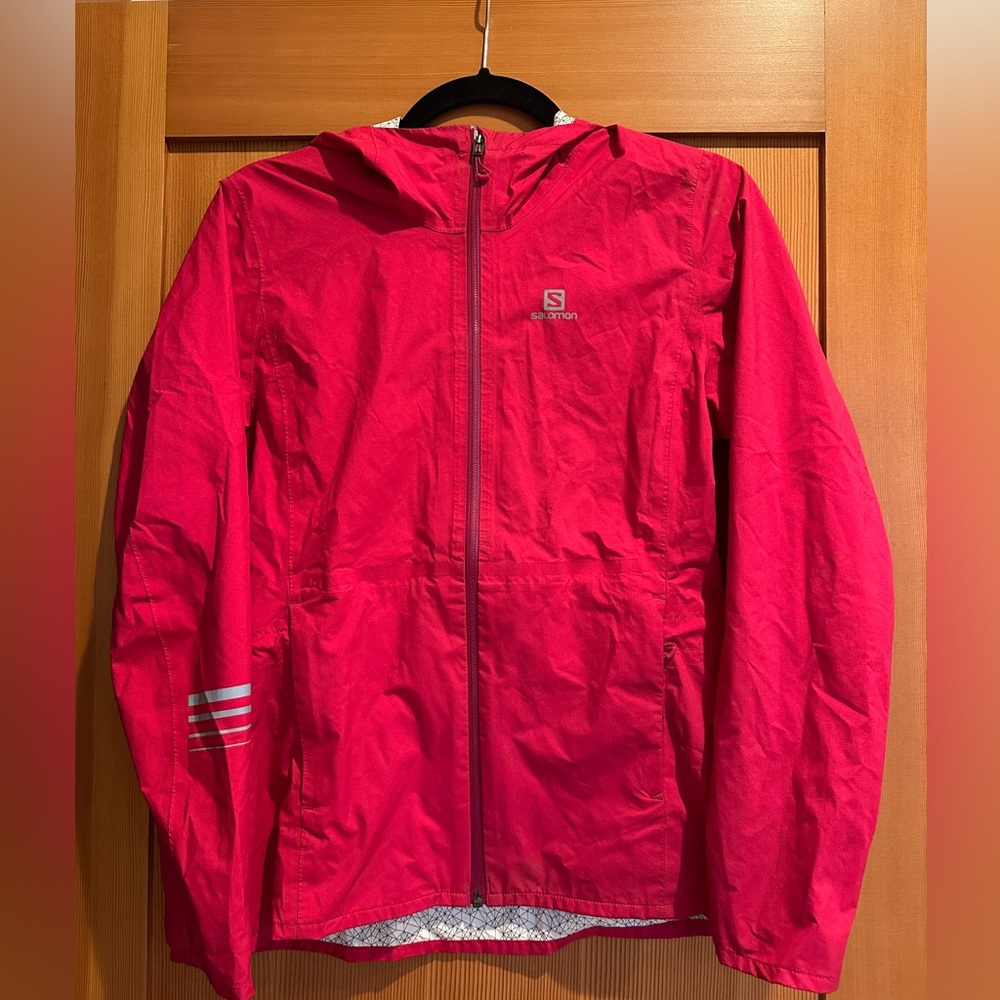 Salomon Red Hooded Windbreaker/Waterproof Jacket - women's small